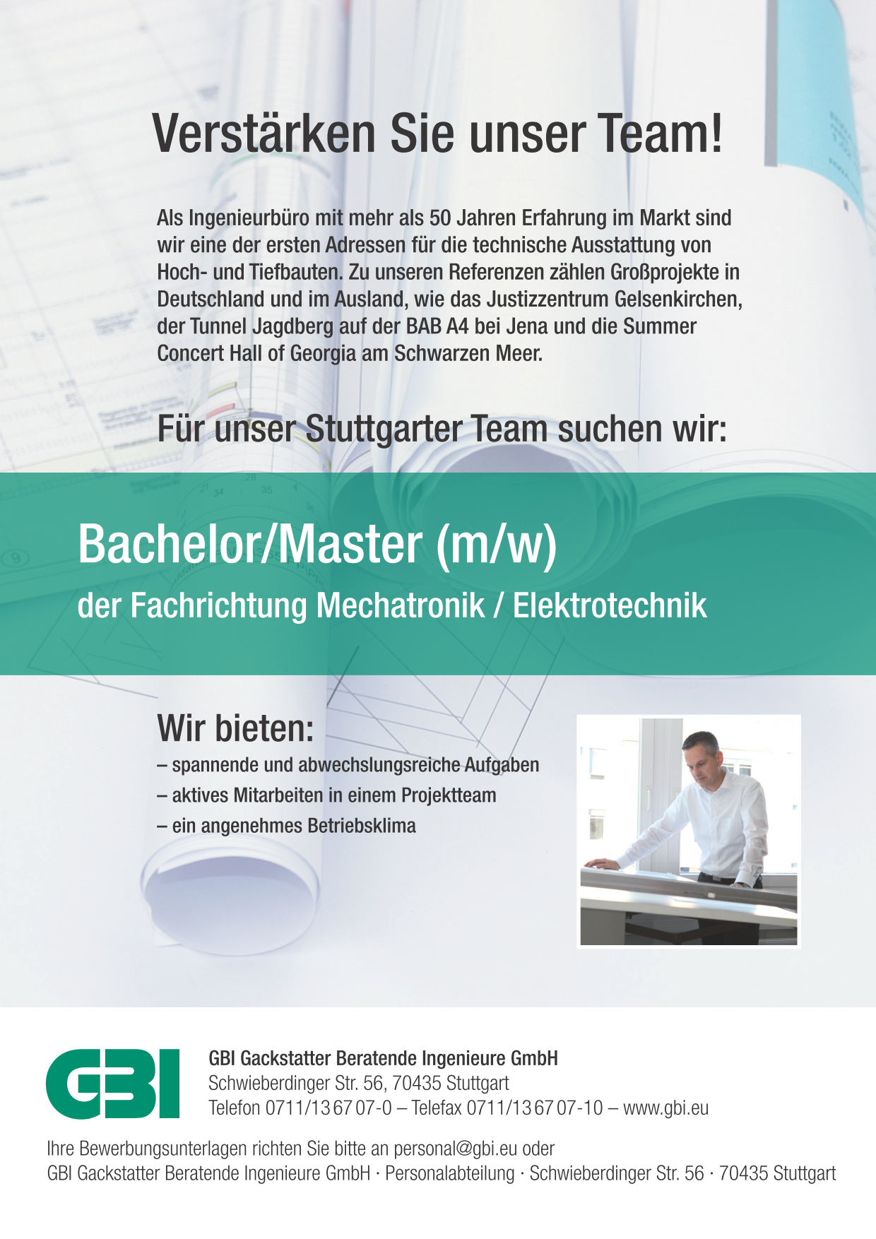 Anzeige Stuttgart Bachelor Master Fachrichtung Mechatronik
